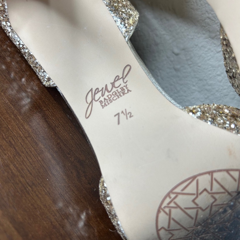 Jewel Badgley Mischka Pumps 7.5 Upton Evening Heels Gold Rhinestone D'Orsay - Picture 8 of 8
